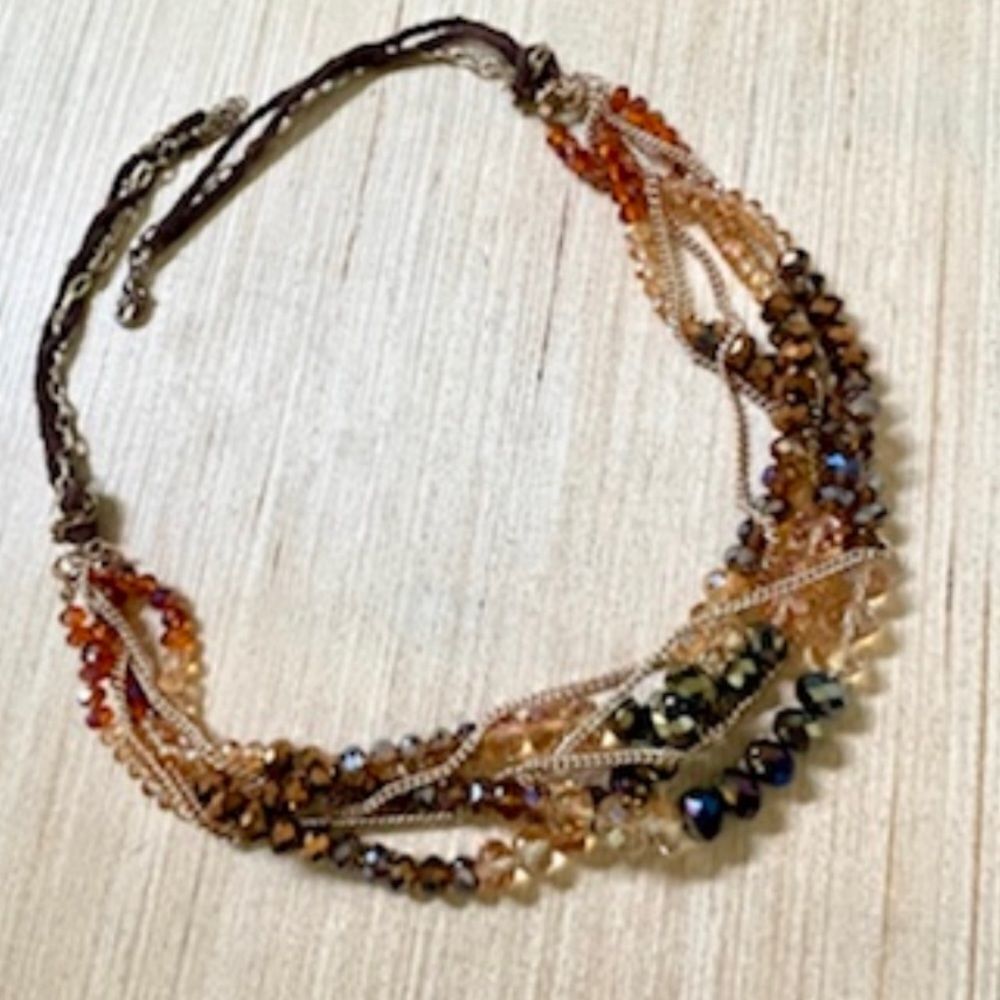 Ali Kahn NY brown rhinestone multi strand necklace